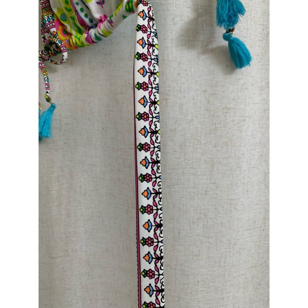 Rod Beattie Bleu Colorful Paisley Halter Bikini Set Tassels Teal Neon Accents 6 - Picture 8 of 10